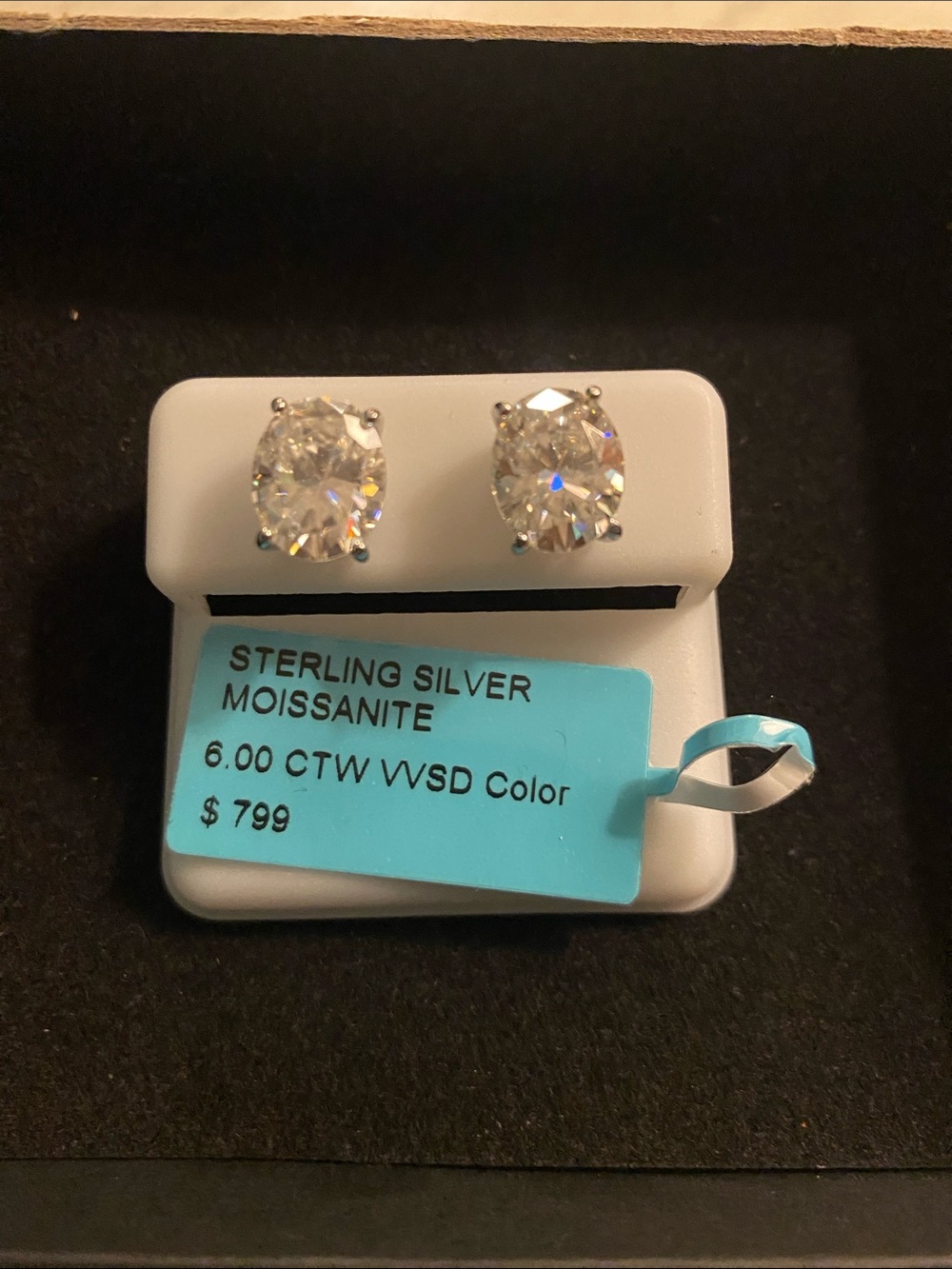 Sterling Silver Moissanite Stud Earrings - Clear Sparkle - Picture 2 of 2